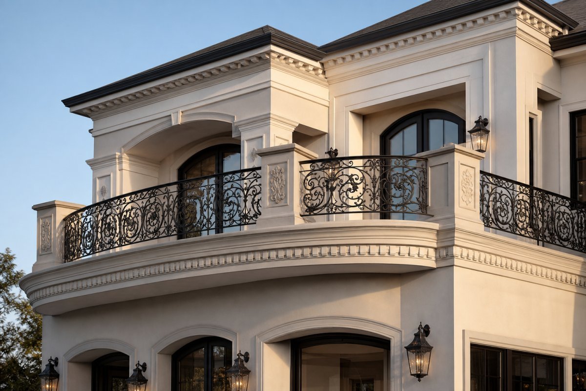 Sacada de ferro trabalhada com parapeito ornamental em residência de alto padrão - serralheria MT